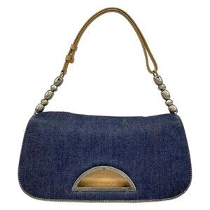 DIOR/ChristianDior Maris Pearl - Navy Beige Denim Leather Shoulder Bag
